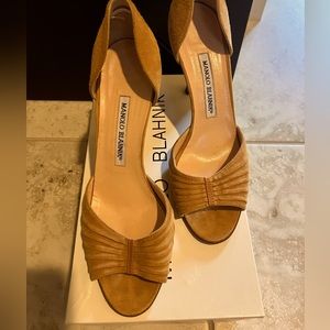 Manolo Blahnik suede open toe heels